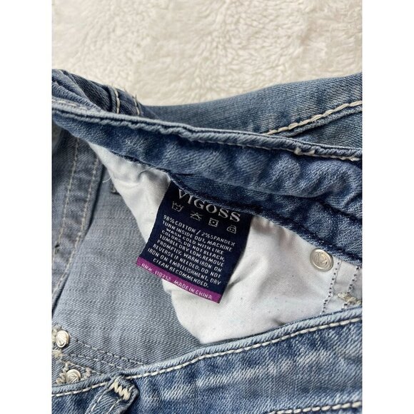 Vigoss Dublin Bootcut Jeans 28 Embroidered Pockets Mid-Rise Medium Blue Denim - Picture 6 of 9